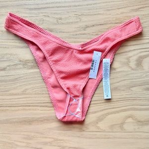 Topshop textured high leg cheeky bikini bottoms in coral. Large